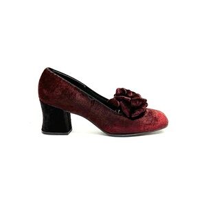 Vintage 1960s mod burgundy velvet chunky rosette slip on heels